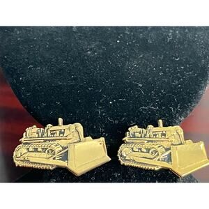 VTG Leavens Bulldozer Tractor Cufflinks Gold Tone Farmer Rancher Construction